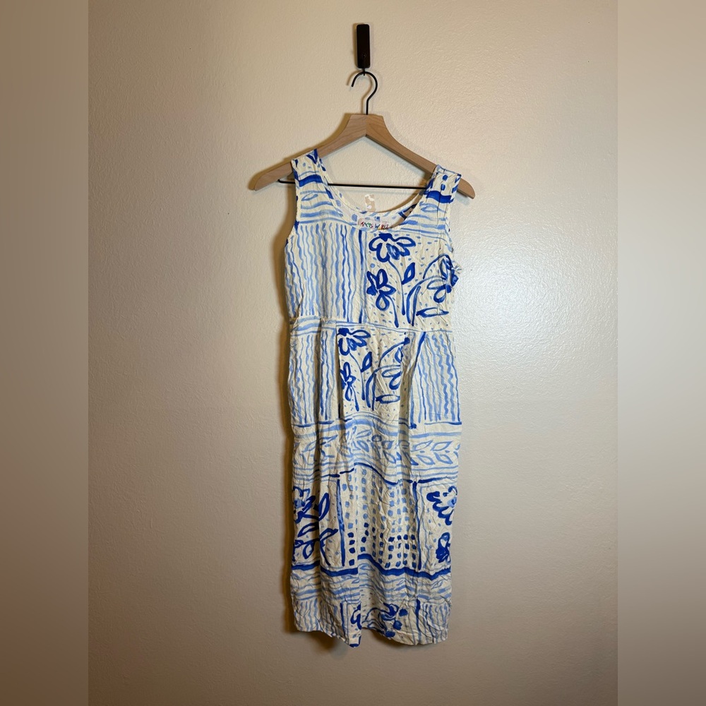 Jams World White and Blue Floral Patchwork Midi Dress